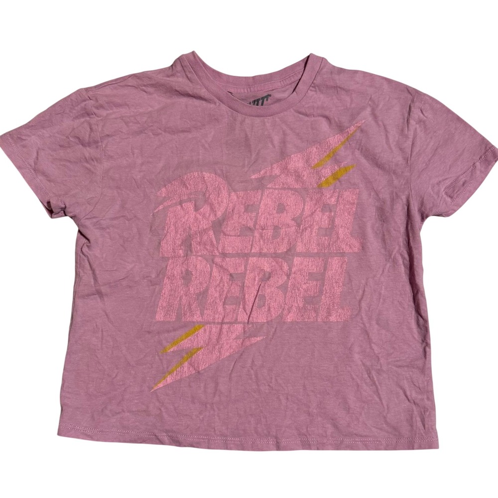 David Bowie Rebel Rebel Graphic T-Shirt Pink Womens Large Rock Band Tee 2024